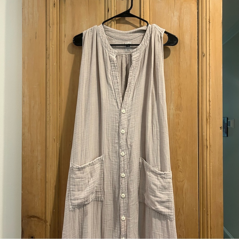 NSF 100% Cotton Gauze Oversized Sleeveless Beach Midi Maxi Dress